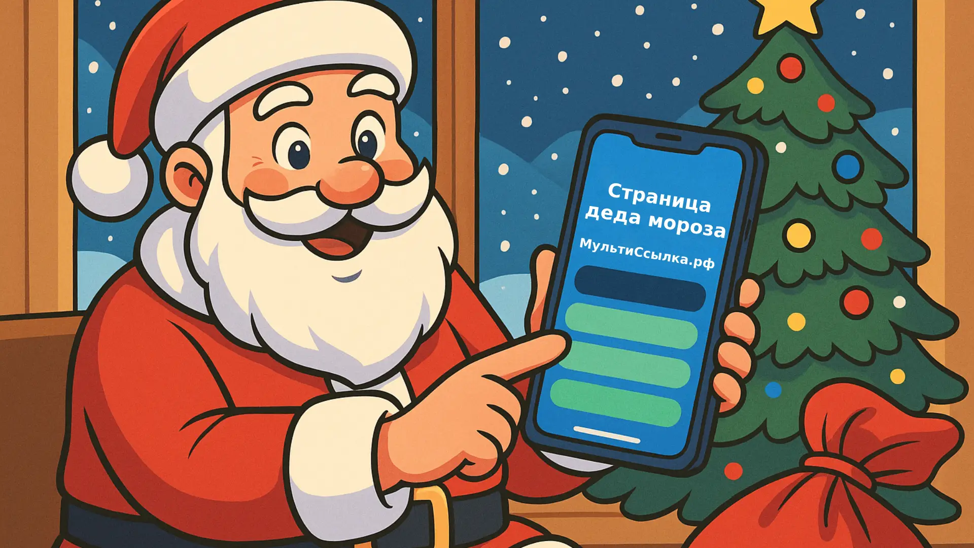 онлайн визитка Страница деда мороза мультиссылка