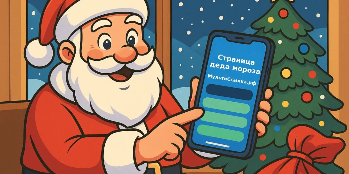 онлайн визитка Страница деда мороза мультиссылка